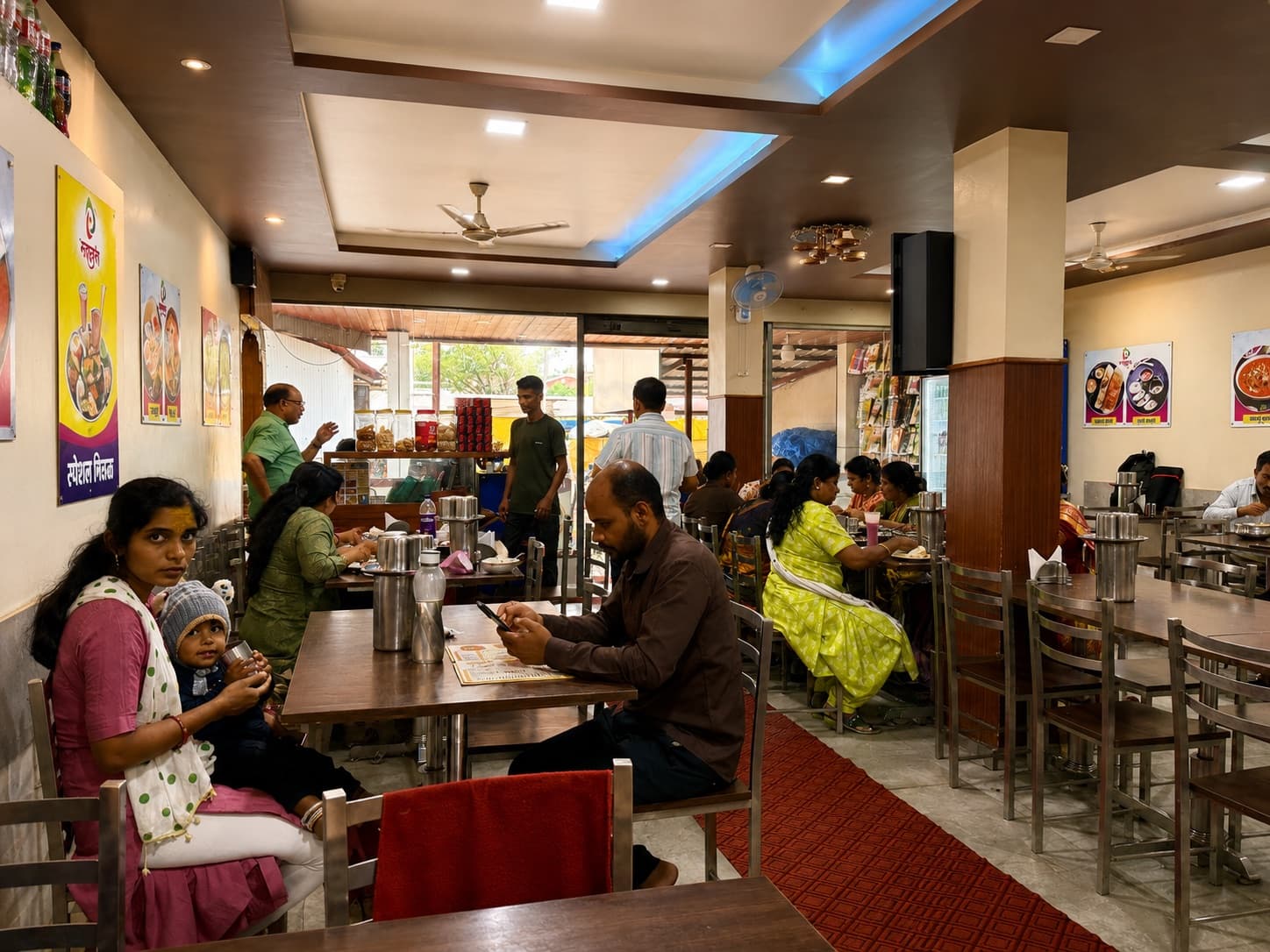 The dining hall at Sadguru, mid-service